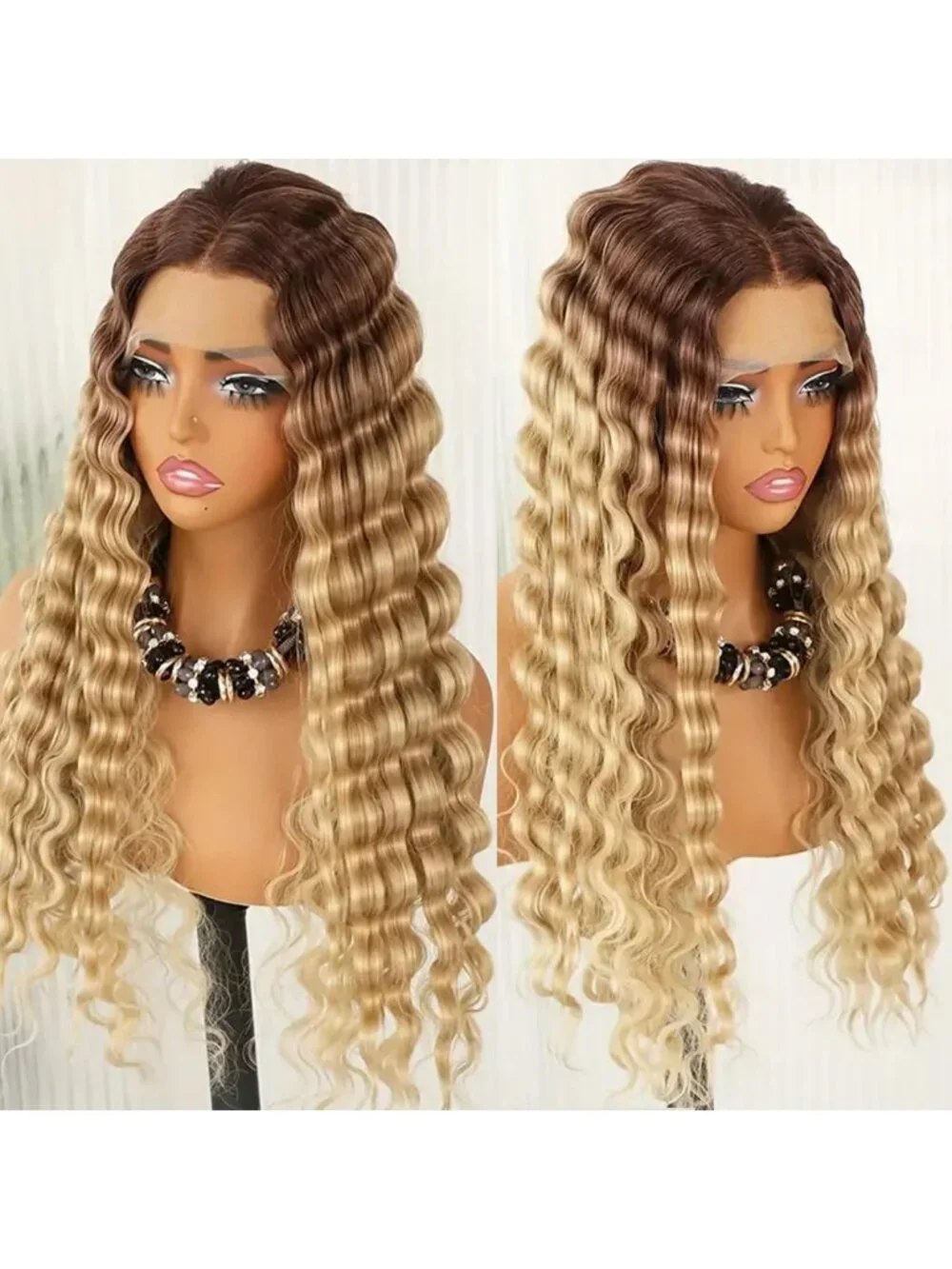 Long Brown Blonde Kinky Curly Lace Front Wig - Heat Resistant, Soft, Glueless
